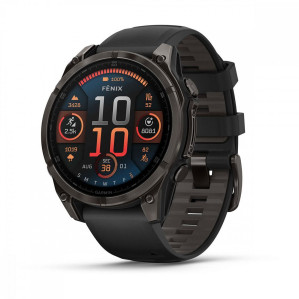 Умные часы Garmin Fenix 8 43mm Amoled Sapphire Carbon Grey DLC Титановый с черным ремешком